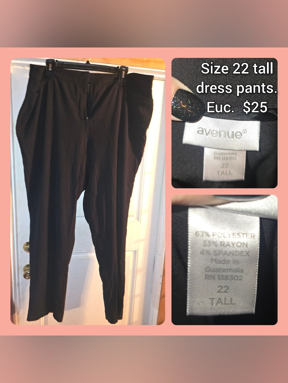 Avenue Black Tall Dress Pants - Size 22